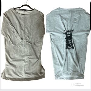 Bebe Sweater Grey Tunic Top with Black Lace Up Back size small RARE y2k